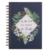 All Things Are Possible Blue Leaves (Large Hardcover Wirebound Journal)