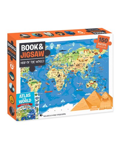 Junior Puzzle: Map Of The World Puzzle (150 Piece, age 5-15 yr) (Jigsaw, 24 page sticker book) Hinkler Pty Ltd